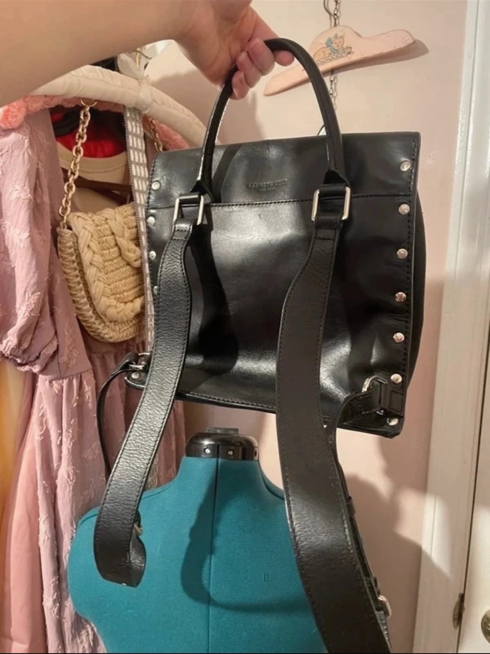 Kenneth Cole genuine leather backpack black studded